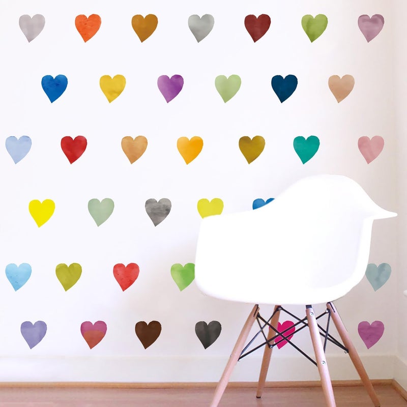 Kasubeso Colorful Heart Wall Stickers,Watercolor Heart Wall Decals for Kids Bedroom Wallpapper Nursery Living Room Classroom Wall Décor - Image 3